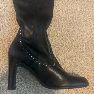 Franco Sarto Thigh High Black with Silver Studs 4" Heels Boots